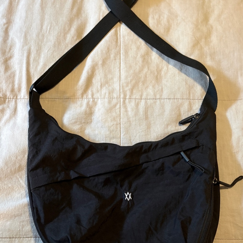 Black Nylon Crossbody Crescent Bag